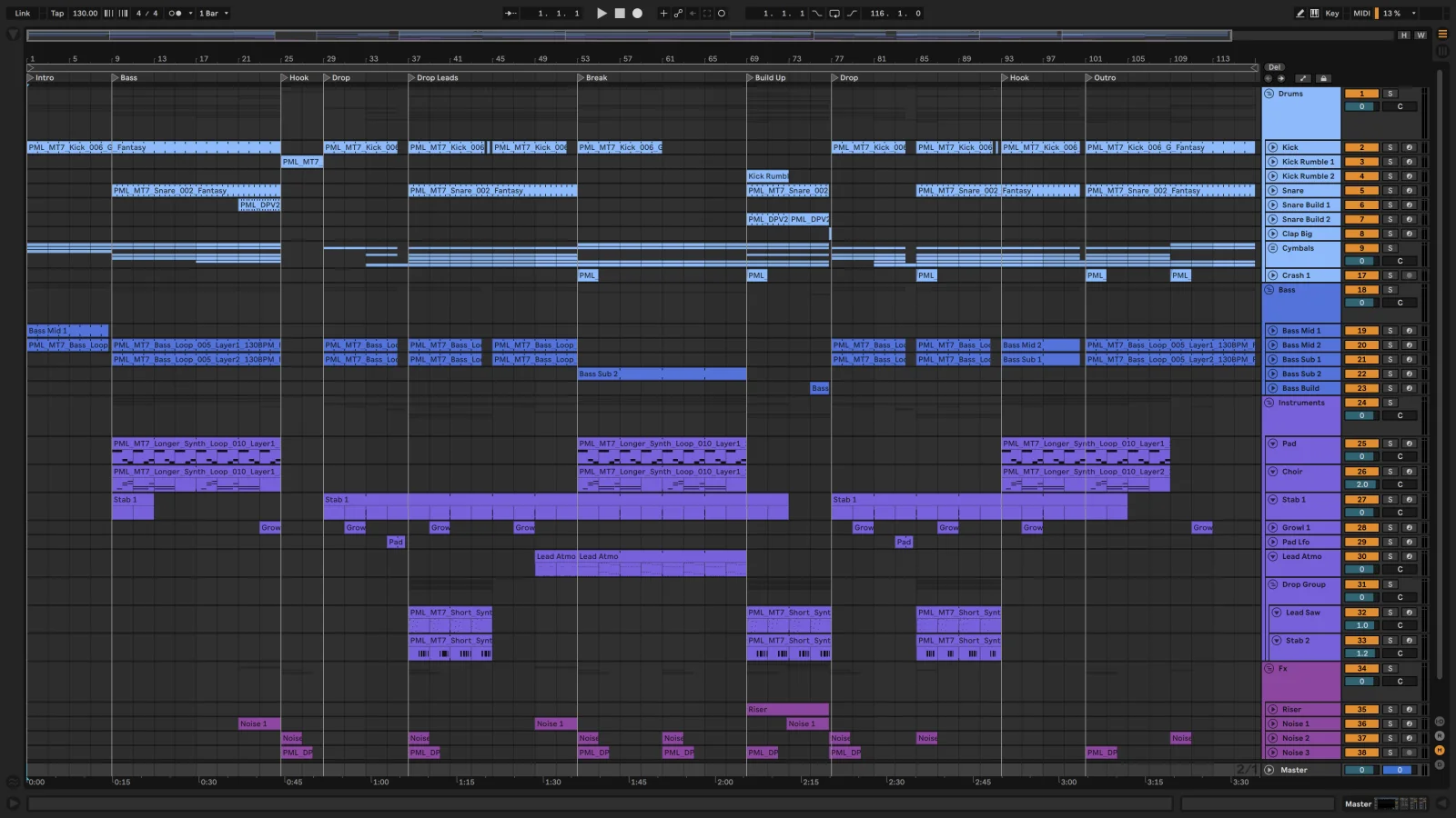 Ableton Live arrangement of the Meridian project Fantasy