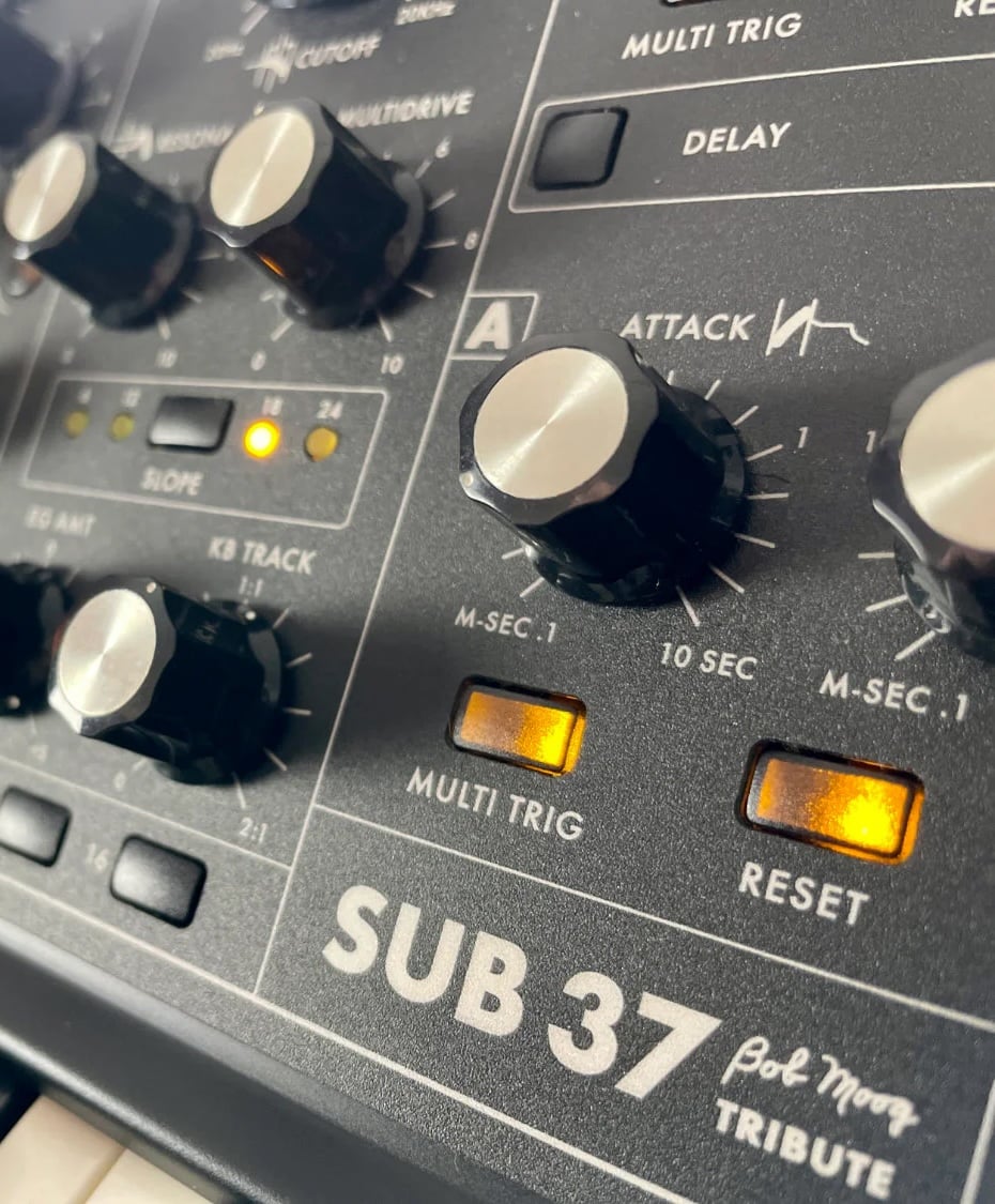 Moog Sub 37 Hardware Synthesizer — ADSR and Multi Trig detail